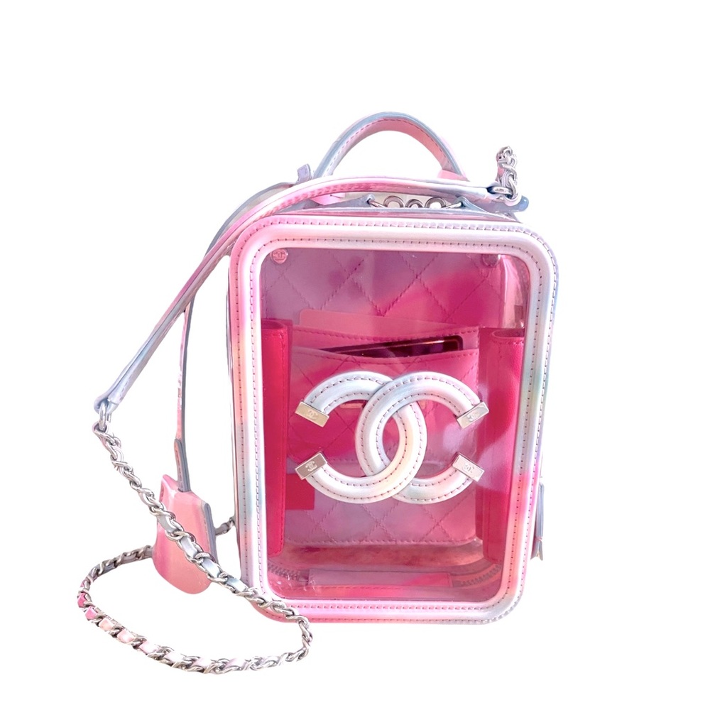 CHANEL: PVC Patent Calfskin Patent Lambskin Vertical Vanity Case Pink (NEW)